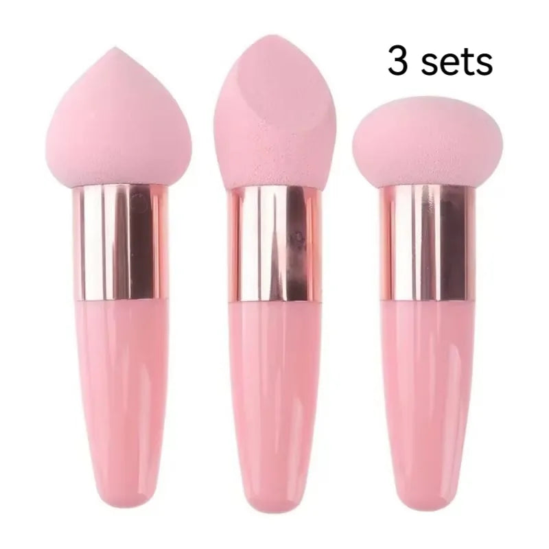 3Pcs Makeup Sponge Beauty Foundation Blending Sponge Makeup Sponge Wedge Foundation Sponges with Handle Cosmetic Blender Profess