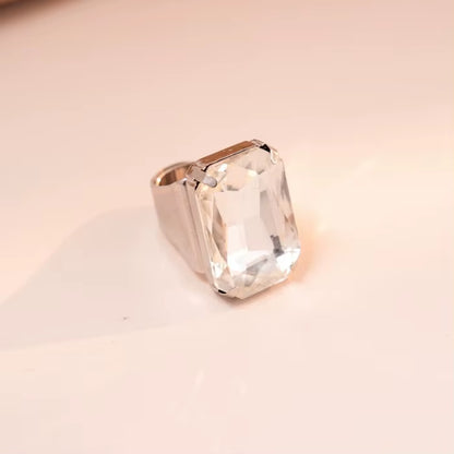 Exaggerated Luxury Colorful Crystal Rhinestone Square Large Gemstone Open Ring Jewelry Finger Ring Wedding Jewelry