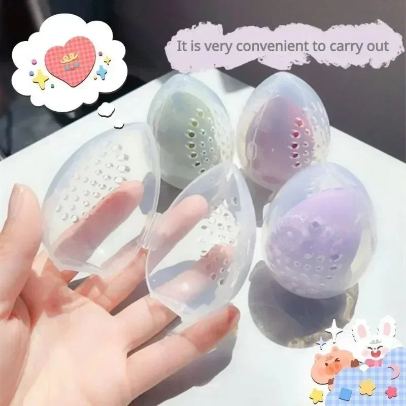 1PC Travel Cosmetic Sponge Box New Portable Pink and White Egg Plastic Box Powder Sponge Cosmetic Cosmetic Organizer