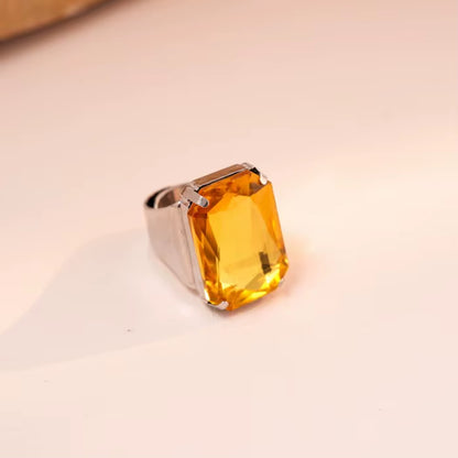 Exaggerated Luxury Colorful Crystal Rhinestone Square Large Gemstone Open Ring Jewelry Finger Ring Wedding Jewelry