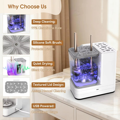 Professional 5-In-1 Electric Makeup Brush Cleaner Dryer Machine Portable Automatic USB Cosmetic Brushes Cleaner Tool for Women