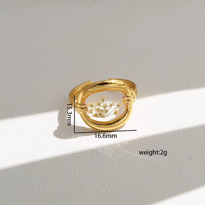 Y2K Tarnish Free Fashion 18K Gold Plated Stainless Steel Geometric Rings Women Resin Exquisite Real Dried Flower Rings Jewelry