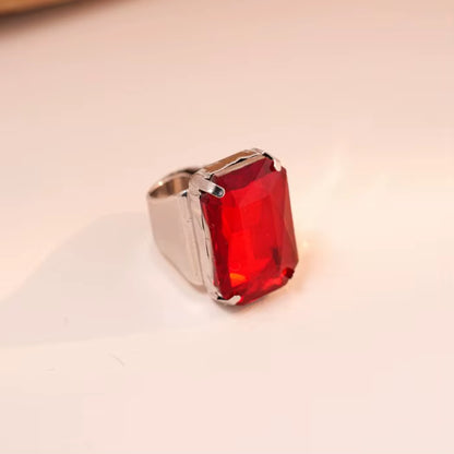 Exaggerated Luxury Colorful Crystal Rhinestone Square Large Gemstone Open Ring Jewelry Finger Ring Wedding Jewelry
