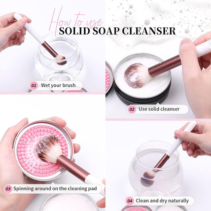 Flat Top Kabuki Foundation Brush +  Makeup Brush Cleanser