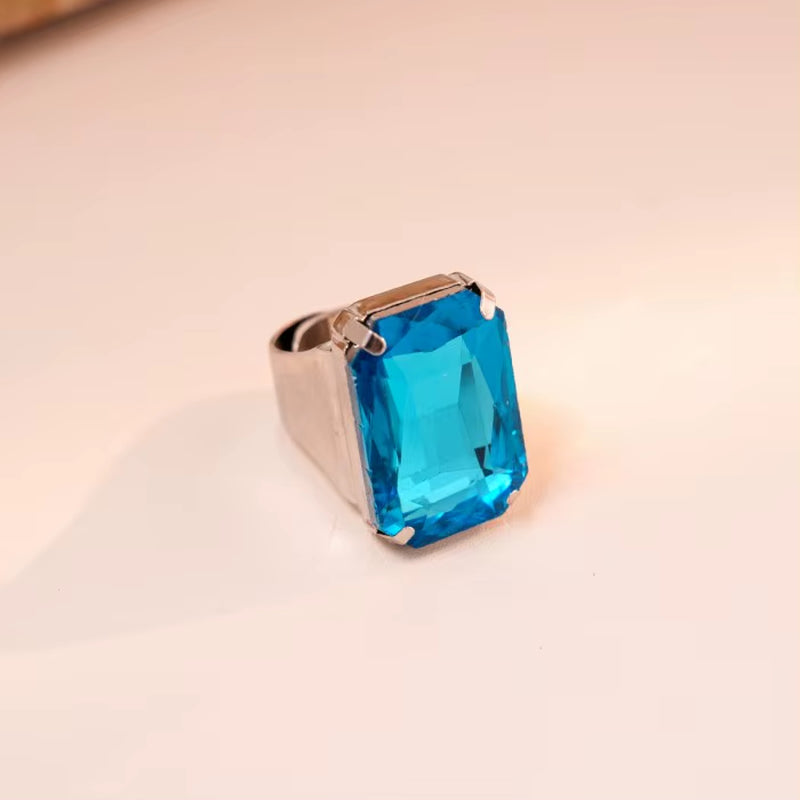 Exaggerated Luxury Colorful Crystal Rhinestone Square Large Gemstone Open Ring Jewelry Finger Ring Wedding Jewelry