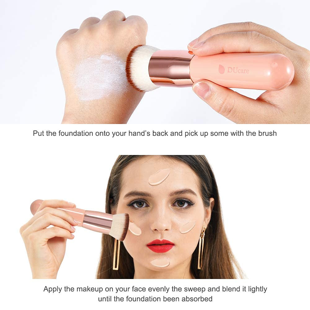 Flat Top Kabuki Foundation Brush +  Makeup Brush Cleanser