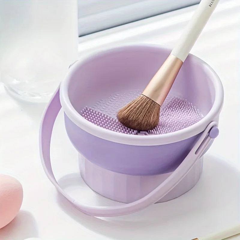 3-In-1 Silicone Makeup Brush Cleaner Mat & Drying Rack - Cosmetic Brush Cleaning & Air Dry Tool, Beauty Tool Organizer Kit