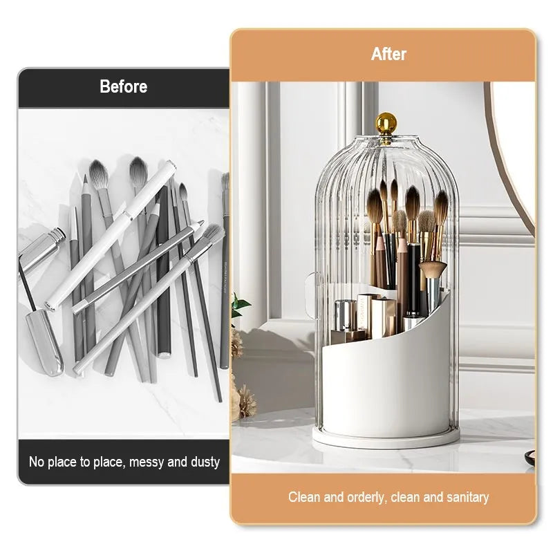 360° Rotating Makeup Brush Holder with Lid Luxury Cosmetic Organizer Lipstick Eyebrow Pencil Holder Eye Shadow Storage Box