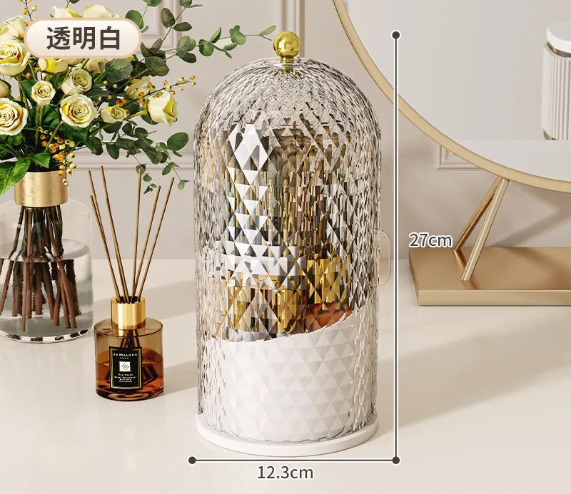360° Rotating Makeup Brush Holder with Lid Luxury Cosmetic Organizer Lipstick Eyebrow Pencil Holder Eye Shadow Storage Box
