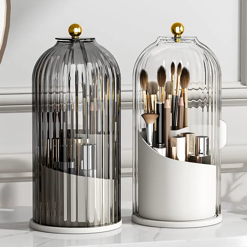 360° Rotating Makeup Brush Holder with Lid Luxury Cosmetic Organizer Lipstick Eyebrow Pencil Holder Eye Shadow Storage Box