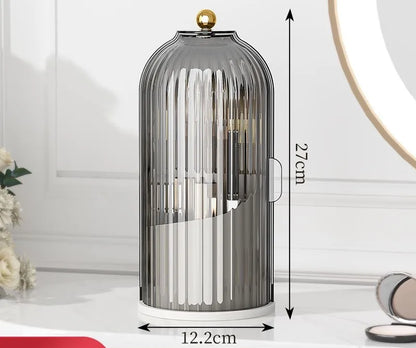360° Rotating Makeup Brush Holder with Lid Luxury Cosmetic Organizer Lipstick Eyebrow Pencil Holder Eye Shadow Storage Box