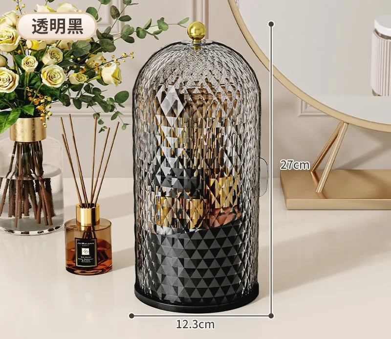 360° Rotating Makeup Brush Holder with Lid Luxury Cosmetic Organizer Lipstick Eyebrow Pencil Holder Eye Shadow Storage Box