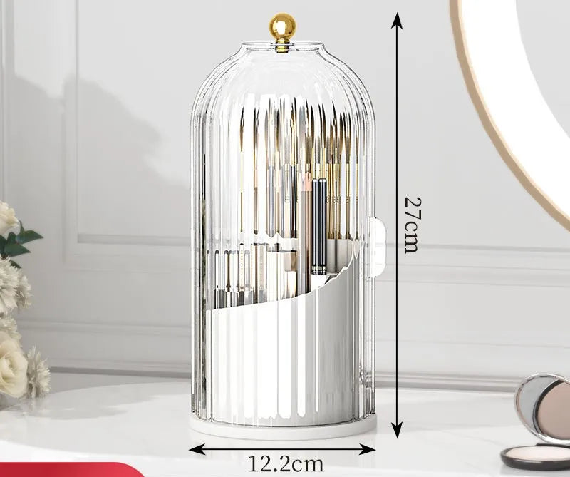 360° Rotating Makeup Brush Holder with Lid Luxury Cosmetic Organizer Lipstick Eyebrow Pencil Holder Eye Shadow Storage Box