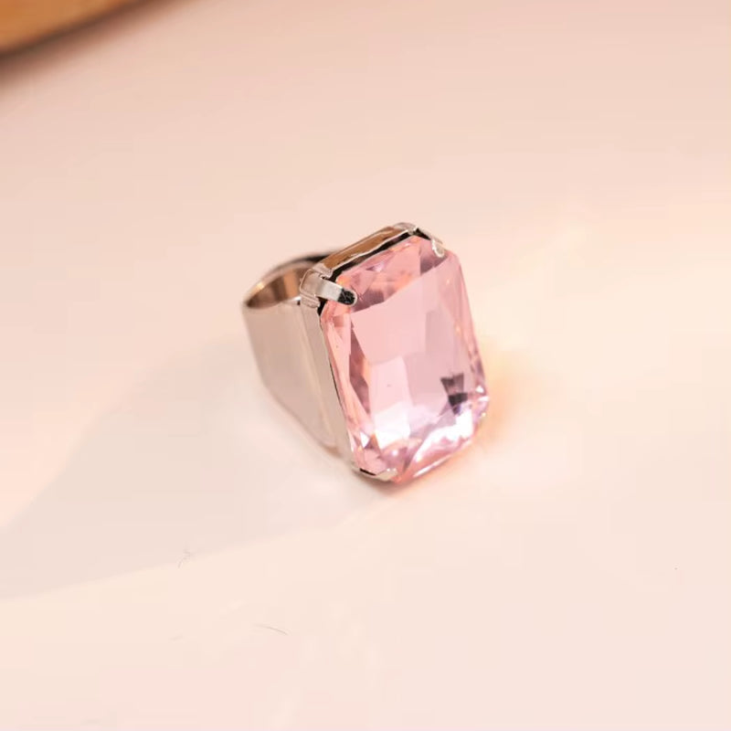 Exaggerated Luxury Colorful Crystal Rhinestone Square Large Gemstone Open Ring Jewelry Finger Ring Wedding Jewelry