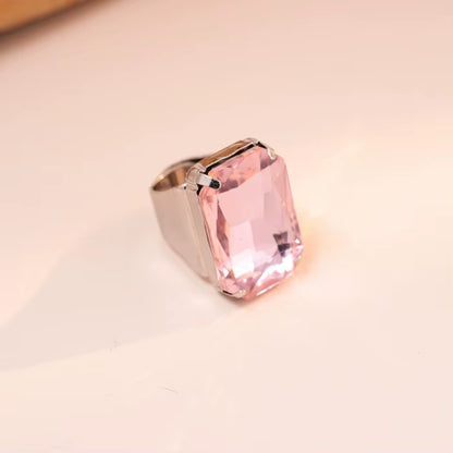 Exaggerated Luxury Colorful Crystal Rhinestone Square Large Gemstone Open Ring Jewelry Finger Ring Wedding Jewelry