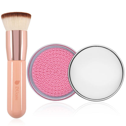 Flat Top Kabuki Foundation Brush +  Makeup Brush Cleanser