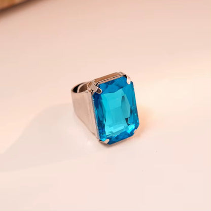Exaggerated Luxury Colorful Crystal Rhinestone Square Large Gemstone Open Ring Jewelry Finger Ring Wedding Jewelry