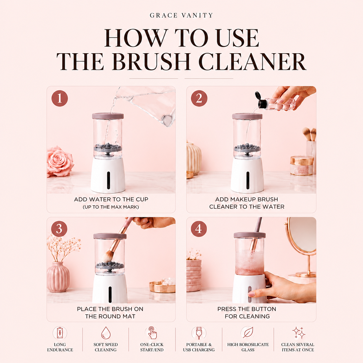 3-in-1  Grace Vanity™ - Brush Cleaner